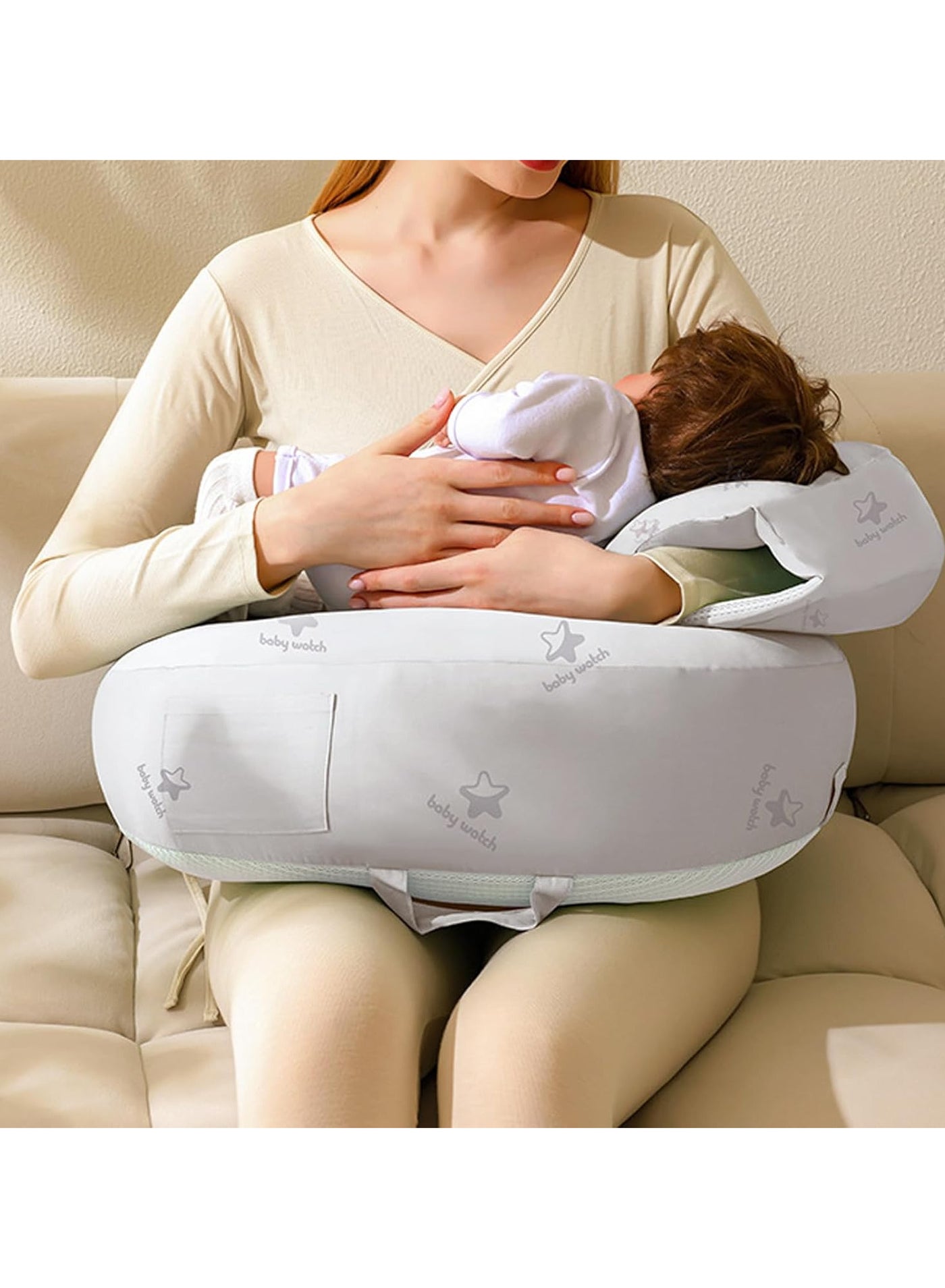 HI-FINE Nursing Pillows for Breastfeeding, Ergonomic Support for Mom and Baby, Breastfeeding Pillows with Adjustable Waist Belt & Detachable Cotton Cover,Grey