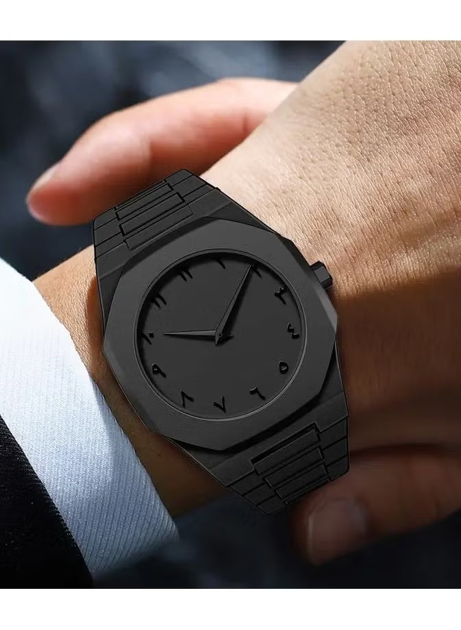 وينكس ساعة كوارتز رجالية، قطعة واحدة، طراز رياضي كاجوال أسود، ميناء مضلع بأرقام عربية، هيكل وحزام بلاستيكي، تعمل بالبطارية، مثالية للارتداء اليومي والهدايا، ساعة للرجال - Image 3
