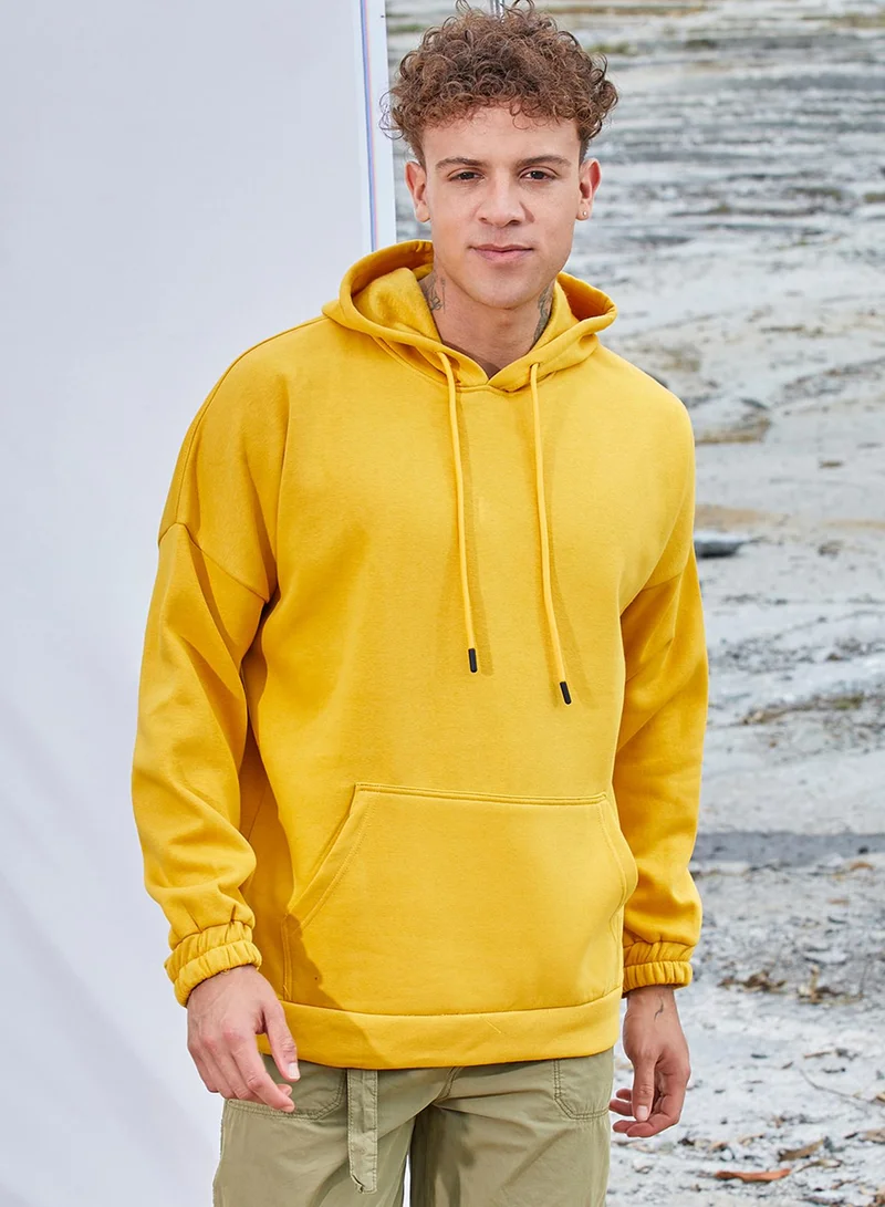 كامبوس سوترا كنزة رجالية صفراء خردلية واسعة بجيوب الكنغر