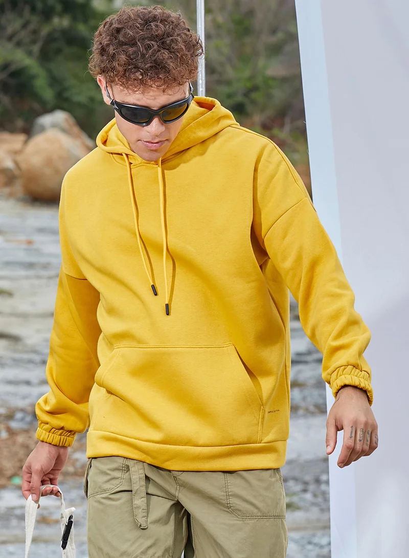 كامبوس سوترا كنزة رجالية صفراء خردلية واسعة بجيوب الكنغر