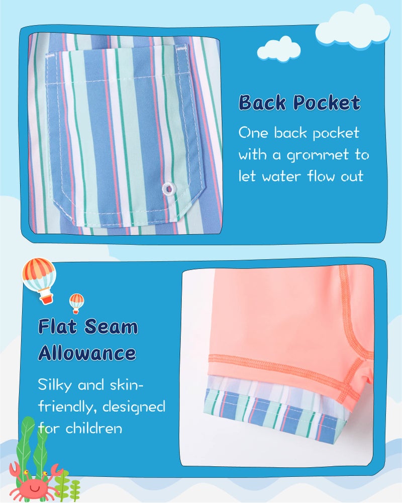 SURF CUZ Boys Swim Trunks with Boxer Brief Liner 2 in 1 Toddler Stretch Swimsuit Shorts Quick Dry Swimming Bathing Suit Blue Orange Stripes 10/12 - Image 5