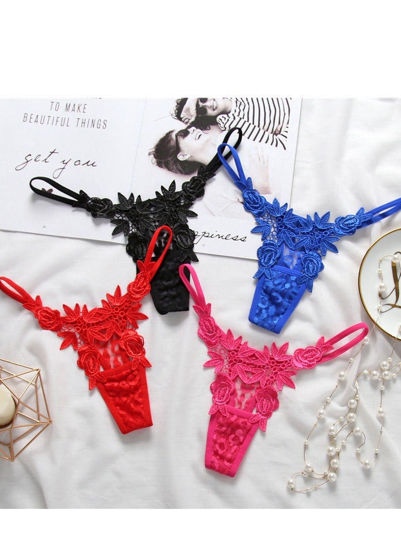 Women Floral Lace G-String Low Rise Lace Up Thongs Panties . 