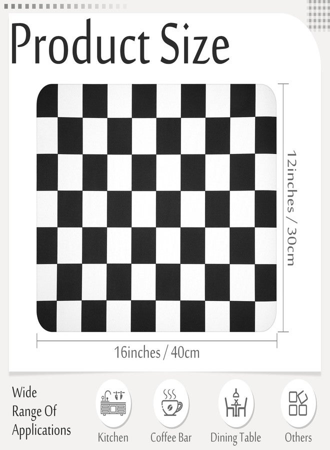 Tinideya Checkered Dish Drying Mat for Kitchen Counter Vintage Buffalo Dish Pad Absorbent Coffee Mat Kitchen Drying Mat for Kitchen Coffee Bar Easy Clean (Black, 12 x 16 Inches) - Image 2