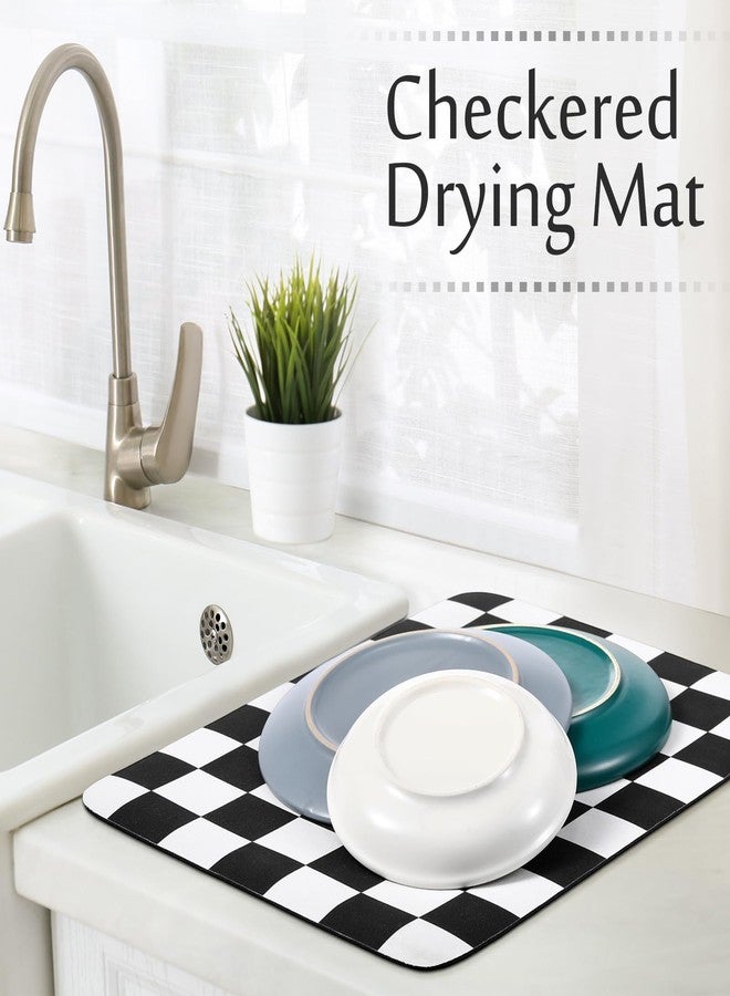 Tinideya Checkered Dish Drying Mat for Kitchen Counter Vintage Buffalo Dish Pad Absorbent Coffee Mat Kitchen Drying Mat for Kitchen Coffee Bar Easy Clean (Black, 12 x 16 Inches) - Image 5
