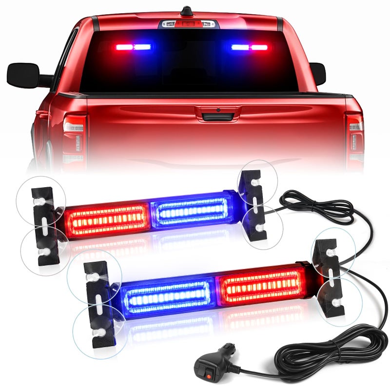 شريط ضوء مستشار المرور HLauto 1002L في حالات الطوارئ: 40 LED تحذير للسلامة وامض ضوء أمامي/خلفي للزجاج الأمامي لمركبة البناء شاحنة السحب/المحراث (2 × 10.7 بوصة أحمر أزرق) - Image 1