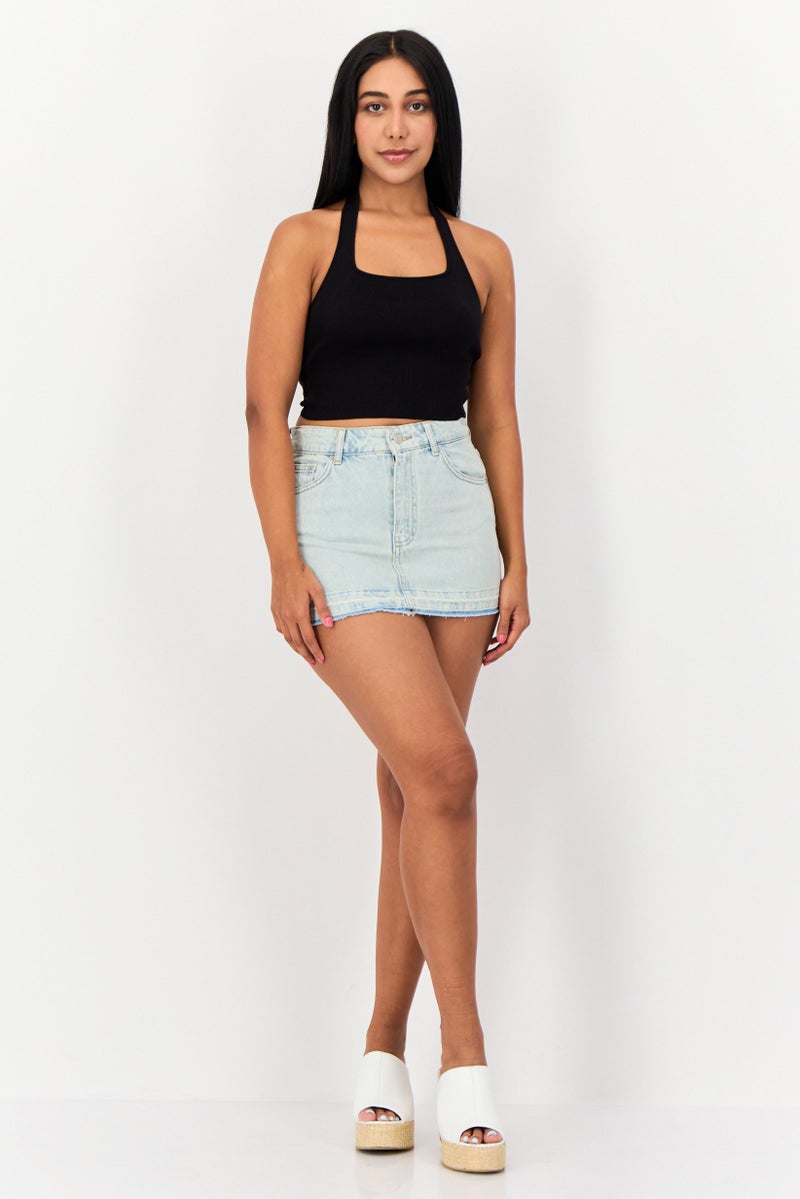 Don't Call Me Jennyfer Women Bodycon Low Waist Washed Denim Mini Skirt, Light Blue  - Image 2