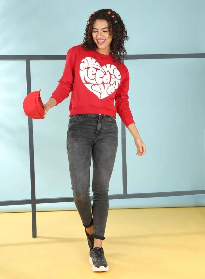 Freehand  Women Regular Fit Printed Crew Neck Long Sleeve Overhead-Crewneck Sweatshirt  | Best Price UAE