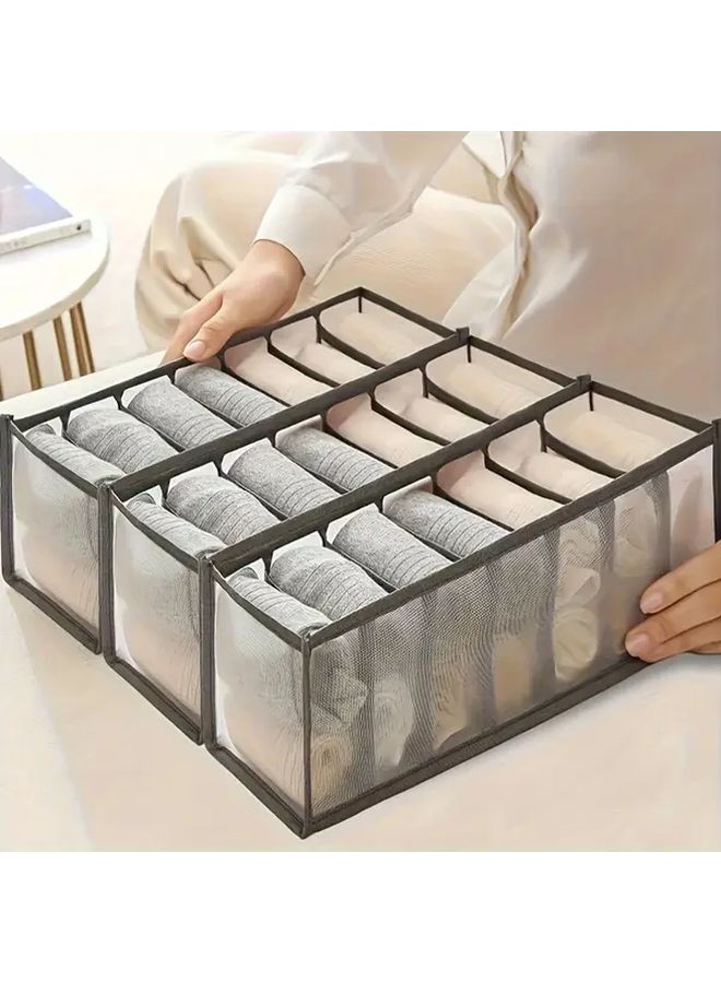 Grey 3pcs Foldable Underwear Pants Storage Box Organizer Wardrobe Drawer Dividers - Image 4