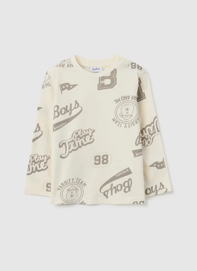 Ovs CHILDREN'S BEIGE PURE COTTON REGULAR FIT T-SHIRT