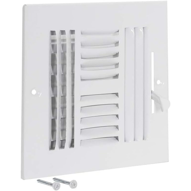 EZFLO 6 x 6 Inch Duct Opening Air Vent Cover for Wall or Ceiling FourWay Ventilation Register Solid Steel HVAC Register Cover White 61617