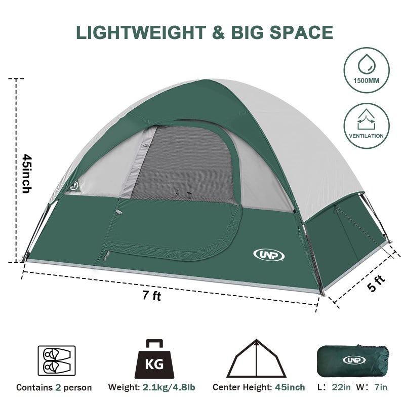 Unp Camping Tent 2 Person, Waterproof Windproof Tent with Rainfly Easy Set up-Portable Dome Tents for Camping - Image 2