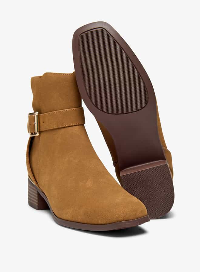 Flora Bella By Shoexpress Women Solid Ankle Boots with Zip Closure and Buckle Accent  - Image 4