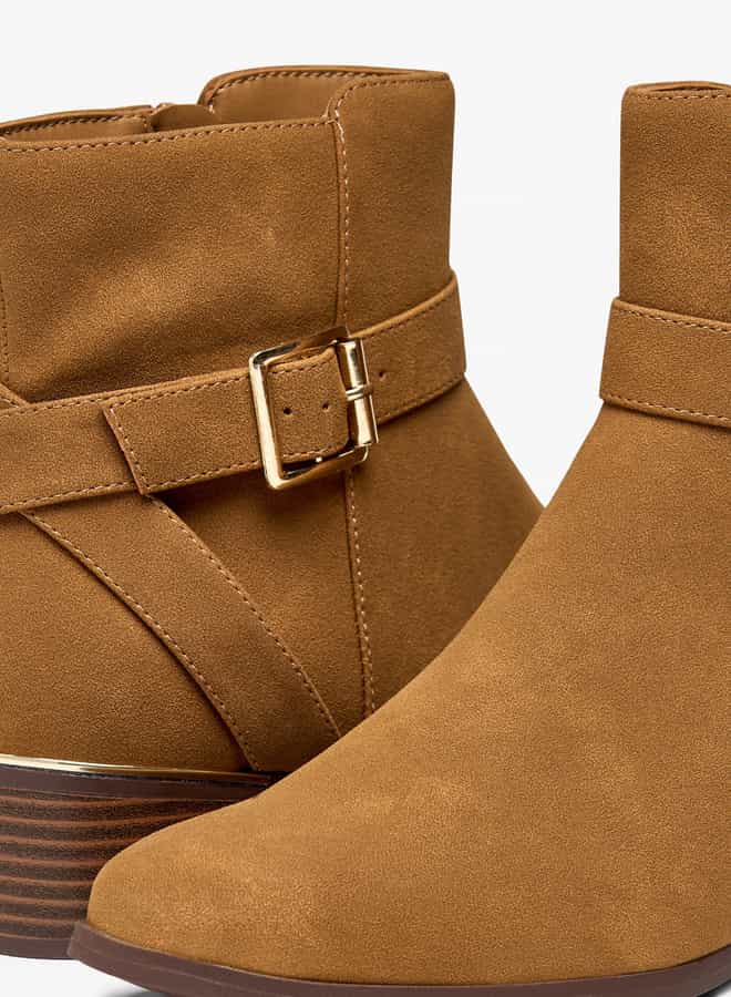 Flora Bella By Shoexpress Women Solid Ankle Boots with Zip Closure and Buckle Accent  - Image 5