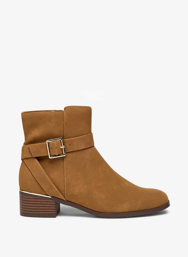 Flora Bella By Shoexpress Women Solid Ankle Boots with Zip Closure and Buckle Accent  - Image 3