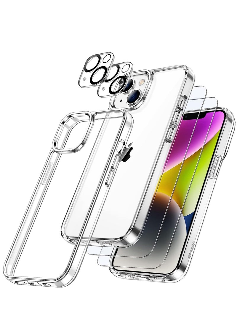 ELTRAZONE 3 in 1 Case for iPhone 14 Plus 6.7-Inch, with 2-Pack Screen Protector and Camera Lens Protector, Non-Yellowing Shockproof Bumper Phone Cover, Full Coverage Tempered Glass Film (Clear) - Image 1