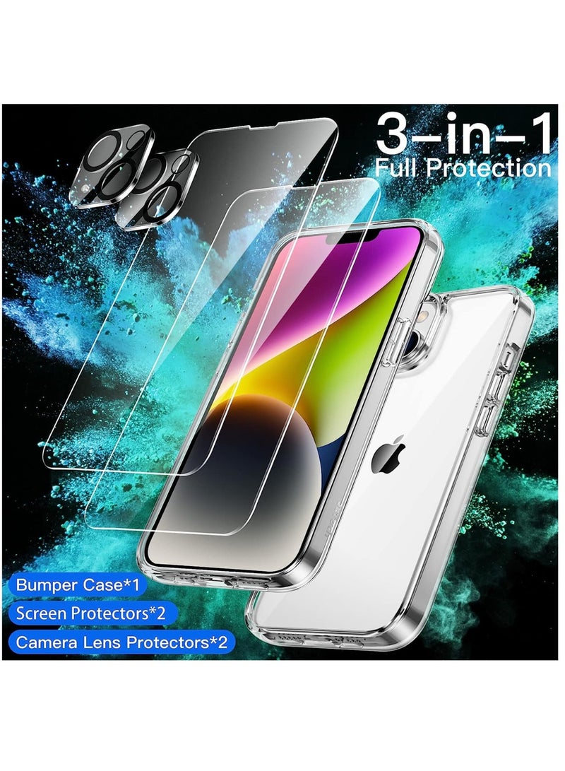 ELTRAZONE 3 in 1 Case for iPhone 14 Plus 6.7-Inch, with 2-Pack Screen Protector and Camera Lens Protector, Non-Yellowing Shockproof Bumper Phone Cover, Full Coverage Tempered Glass Film (Clear) - Image 2