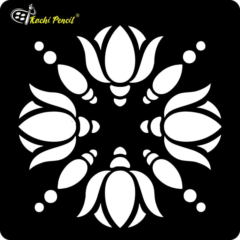 KACHI PENCIL Kachi Pencil Lotus Flower Design Art and Craft Stencils for Painting Size 6 x 6 inch Reusable Stencil for Painting Fabric Glass Wall Painting and Craft Painting  - Image 2