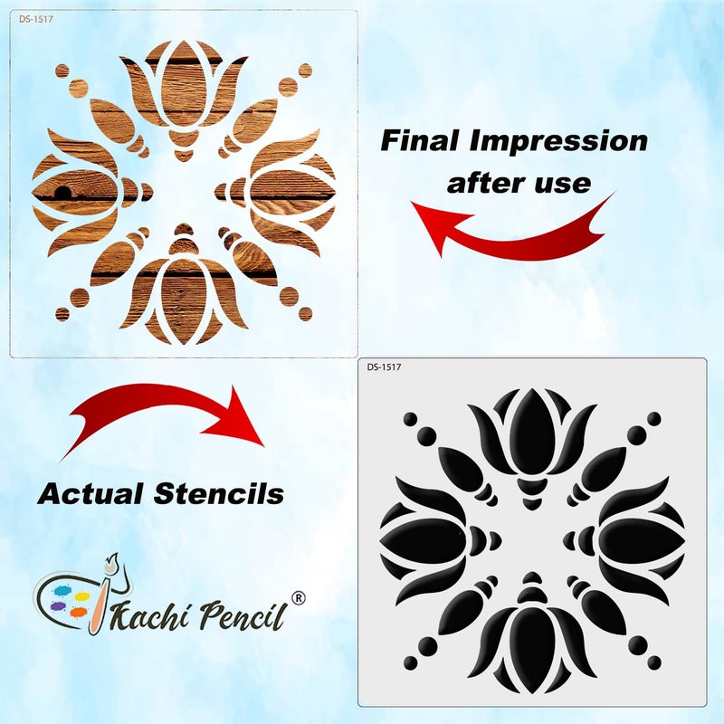 KACHI PENCIL Kachi Pencil Lotus Flower Design Art and Craft Stencils for Painting Size 6 x 6 inch Reusable Stencil for Painting Fabric Glass Wall Painting and Craft Painting  - Image 4