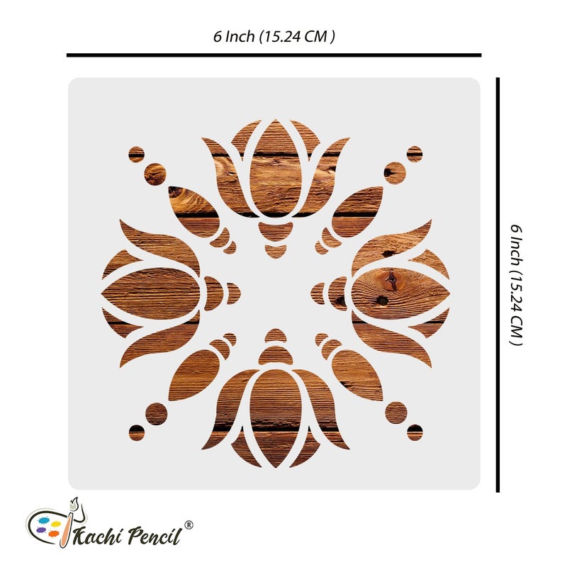KACHI PENCIL Kachi Pencil Lotus Flower Design Art and Craft Stencils for Painting Size 6 x 6 inch Reusable Stencil for Painting Fabric Glass Wall Painting and Craft Painting  - Image 5