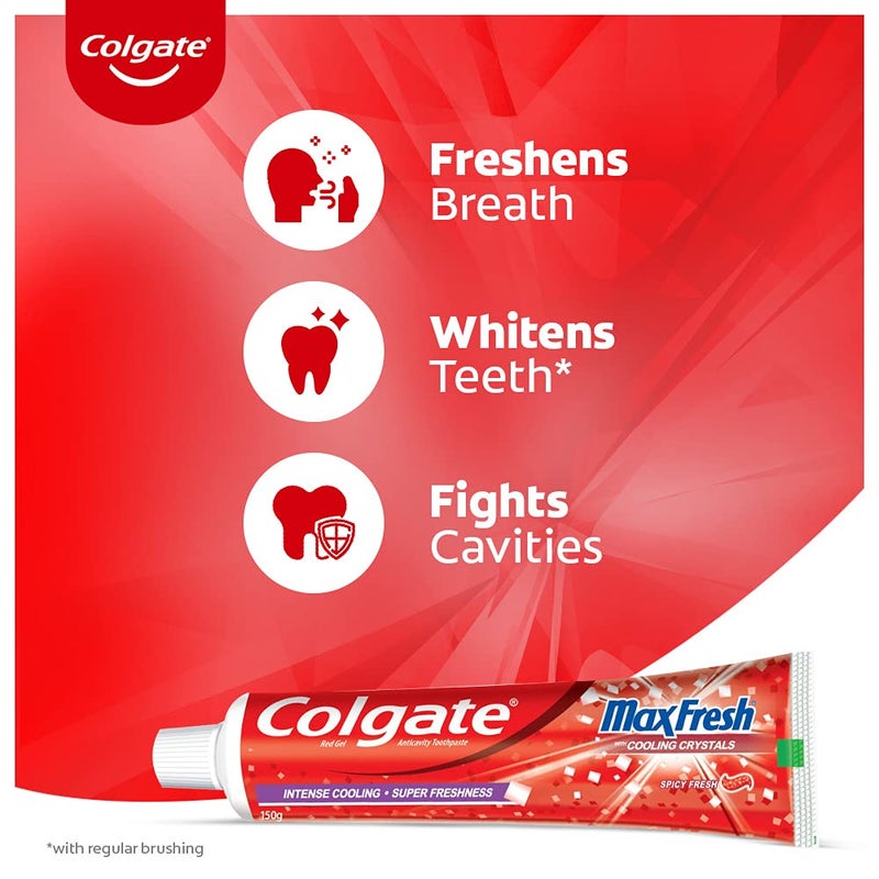 Colgate معجون أسنان كولجيت ماكس فريش، جل أحمر مع المنثول لنفس منعش للغاية، 150 جرام (منعش حار) - Image 4