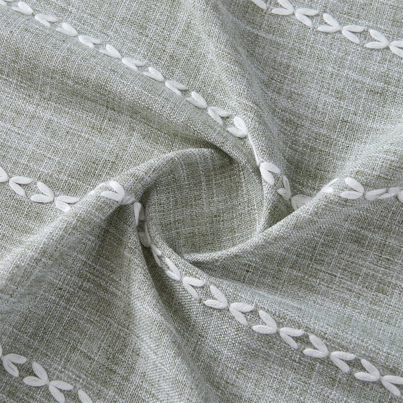 RoomTalks Green Boho Farmhouse Kitchen Curtains 54 Inch Length French Striped Modern Vintage Chic Textured Tassel Charcoal Short Cafe Curtains for Small Window Kitchen Bathroom Decor - Image 5