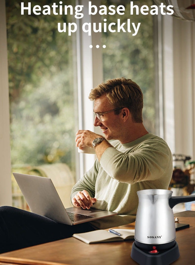 سوكاني ماكينة صنع القهوة التركية وعاء موكا إيطالي 500 مل 600 وات SK-214 فضي - Image 3