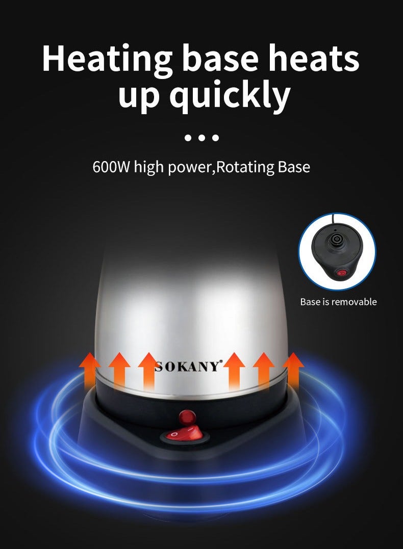 سوكاني ماكينة صنع القهوة التركية وعاء موكا إيطالي 500 مل 600 وات SK-214 فضي - Image 5