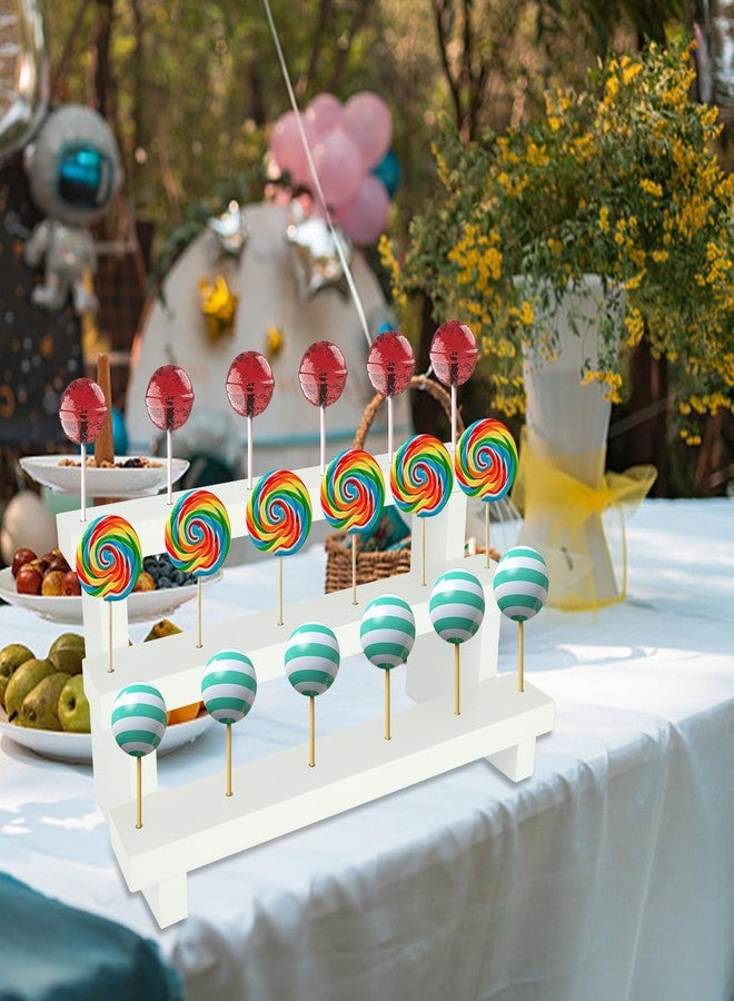 CertBuy 2 Pcs Wood Cake Pop Stand 3 Tier 17 Holes Cake Pop Holder Display Risers Fit 0.16" Wooden Lollipop Display Stand for Dessert Table of Wedding Birthday Party White - Image 5