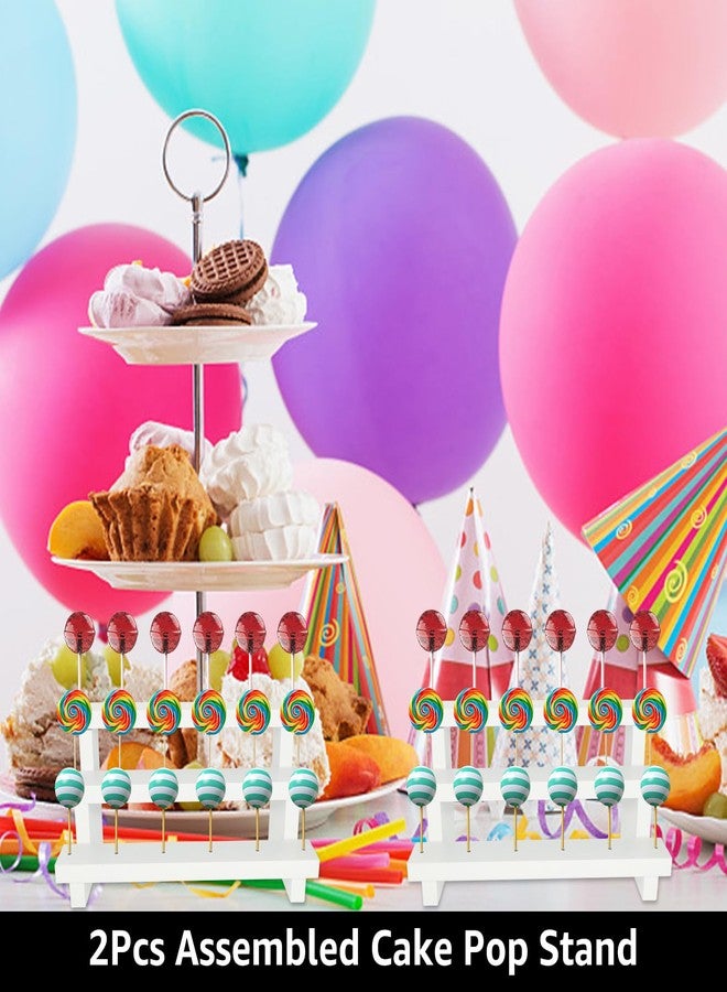 CertBuy 2 Pcs Wood Cake Pop Stand 3 Tier 17 Holes Cake Pop Holder Display Risers Fit 0.16" Wooden Lollipop Display Stand for Dessert Table of Wedding Birthday Party White - Image 4