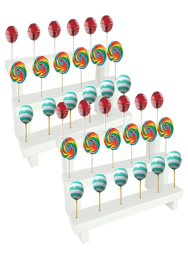 CertBuy 2 Pcs Wood Cake Pop Stand 3 Tier 17 Holes Cake Pop Holder Display Risers Fit 0.16" Wooden Lollipop Display Stand for Dessert Table of Wedding Birthday Party White - Image 1
