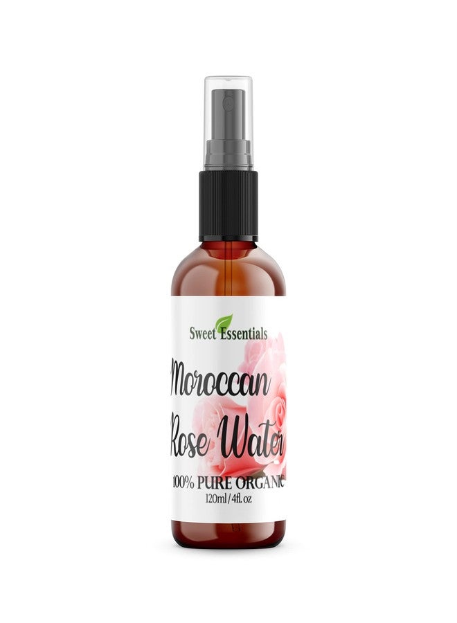 Sweet Essentials Premium Organic Moroccan Rose Water - 4oz Glass Bottle - Imported From Morocco - 100% Pure (Food Grade) Perfect for Reviving, Hydrating and Rejuvenating Your Face and Neck - By Sweet Essentials - Image 1