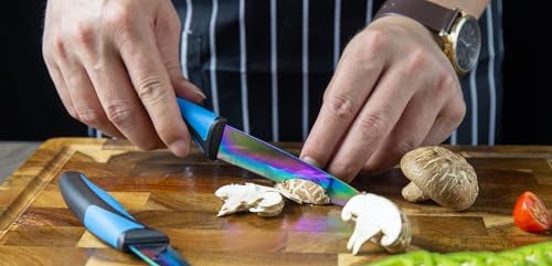 SiliSlick Kitchen Knife Set Kit, 5 Dishwasher Safe Colorful Knives, Knife Sharpener & Magnetic Wall Bar, Titanium Non Stick Plating Stainless Steel - Image 5