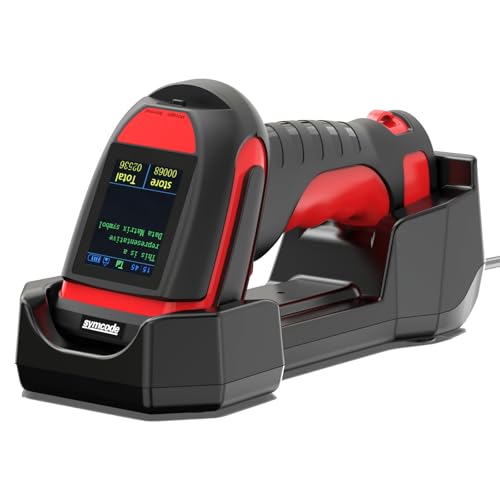 Symcode 2D Industrial Barcode Scanner with Charging Stand and Screen, 433Mhz 2-in-1 Bluetooth Wireless Hands-Free Barcode Reader Rugged Heavy Duty 2000 Feet Transmission Distance for Large Warehouse. - Image 1