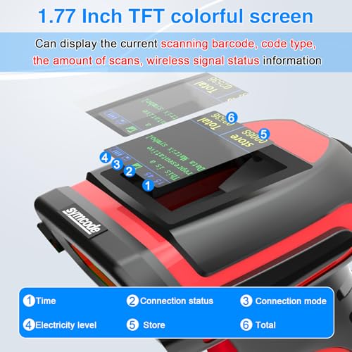 Symcode 2D Industrial Barcode Scanner with Charging Stand and Screen, 433Mhz 2-in-1 Bluetooth Wireless Hands-Free Barcode Reader Rugged Heavy Duty 2000 Feet Transmission Distance for Large Warehouse. - Image 3