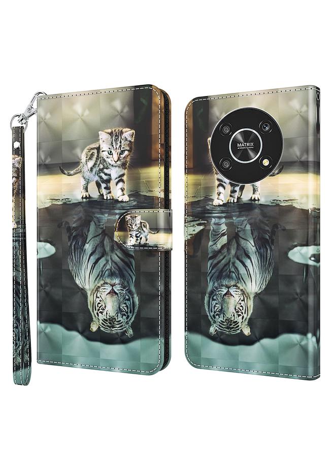 اس-توب جراب لهاتف Honor Magic4 Lite 4G/5G بنمط رسم ثلاثي الأبعاد مصنوع من مادة TPU + جلد PU - Image 1