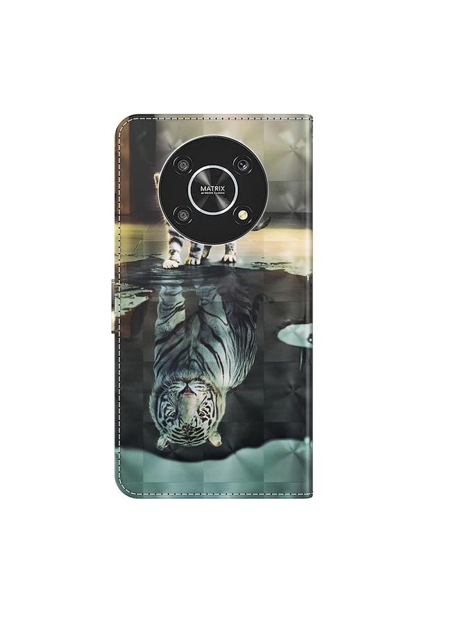 اس-توب جراب لهاتف Honor Magic4 Lite 4G/5G بنمط رسم ثلاثي الأبعاد مصنوع من مادة TPU + جلد PU - Image 3