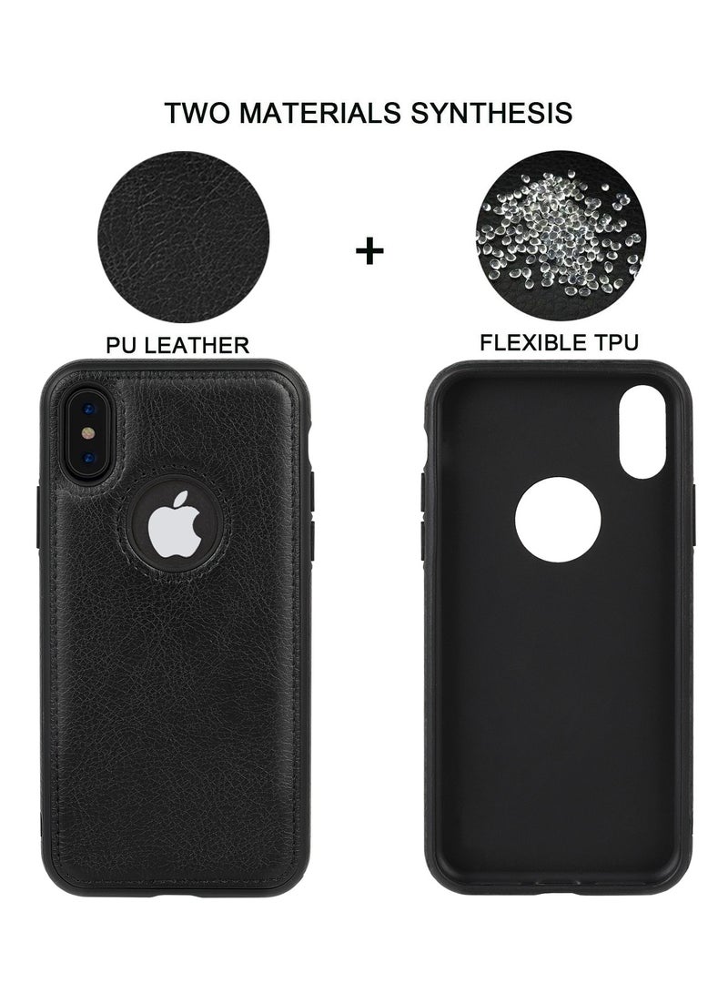 حافظة iPhone X، غطاء خلفي فاخر من الجلد الفاخر، حافظة هاتف محمولة واقية ناعمة لهاتف iPhone X/XS مقاس 5.8 بوصات باللون الأسود - Image 3