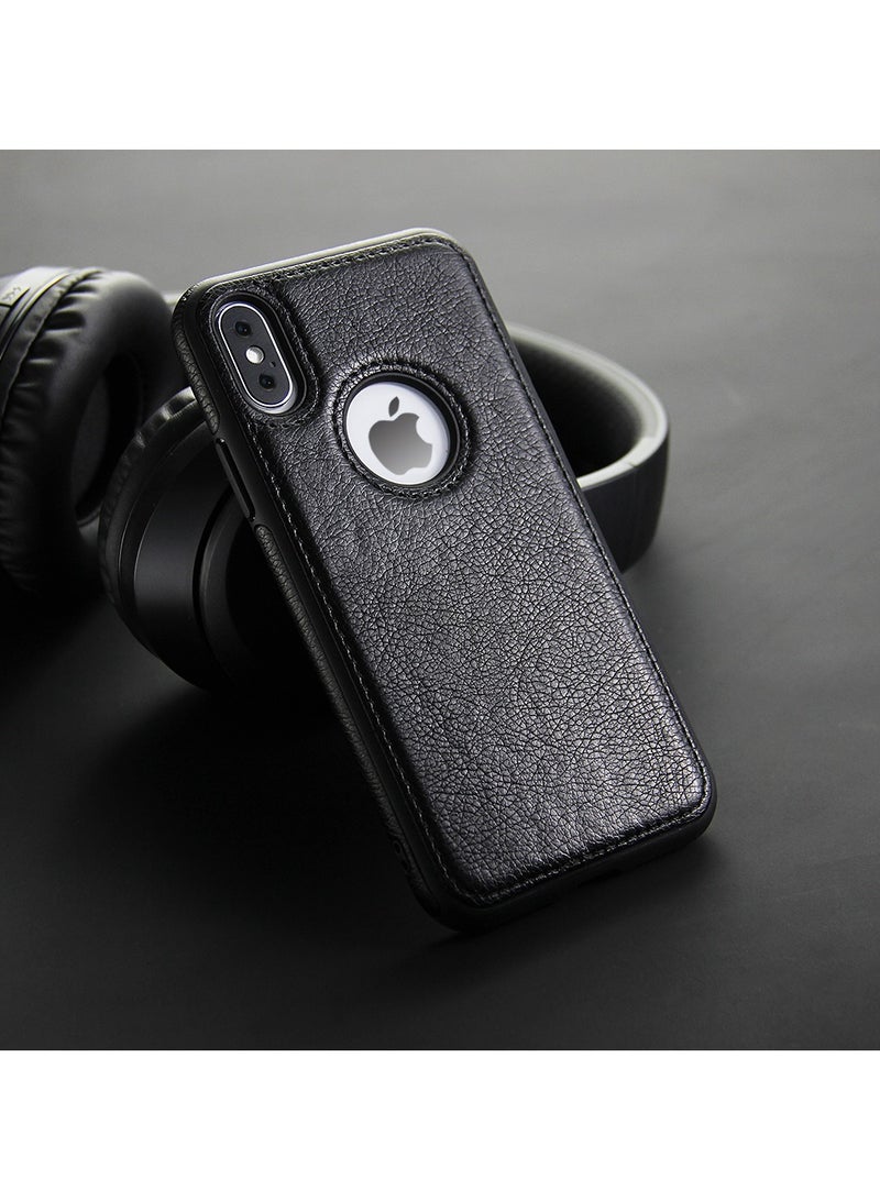 حافظة iPhone X، غطاء خلفي فاخر من الجلد الفاخر، حافظة هاتف محمولة واقية ناعمة لهاتف iPhone X/XS مقاس 5.8 بوصات باللون الأسود - Image 2