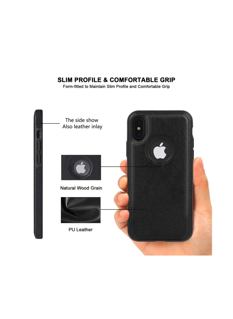 حافظة iPhone X، غطاء خلفي فاخر من الجلد الفاخر، حافظة هاتف محمولة واقية ناعمة لهاتف iPhone X/XS مقاس 5.8 بوصات باللون الأسود - Image 5