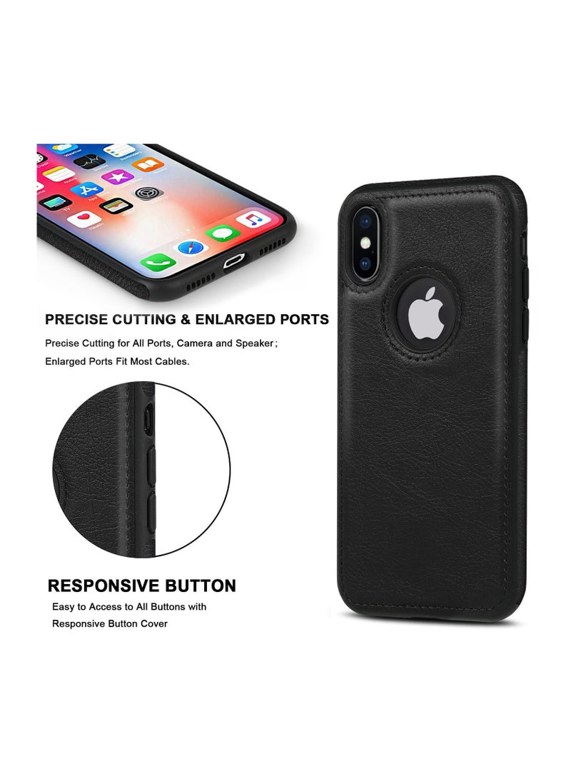 حافظة iPhone X، غطاء خلفي فاخر من الجلد الفاخر، حافظة هاتف محمولة واقية ناعمة لهاتف iPhone X/XS مقاس 5.8 بوصات باللون الأسود - Image 4