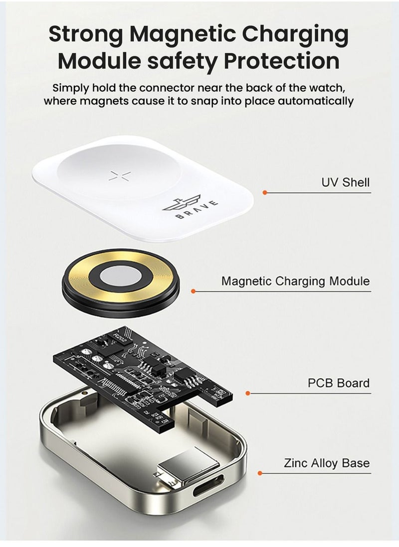 Brave - for Apple Watch Wireless Charger, Magnetic Wireless Charger for Apple Watch Portable Mini Size Strong Magnetic Suction Compatible with Apple Watch Series 7/6 /5/4 /3/2/1/SE - Image 1