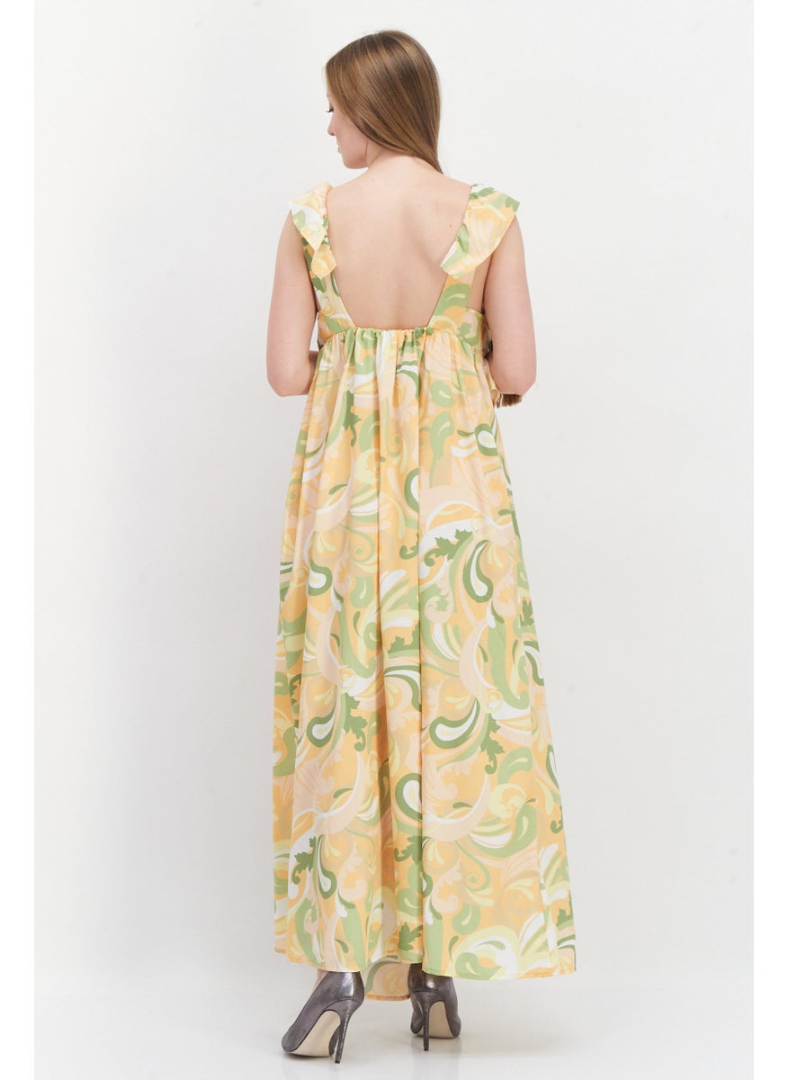 RIVER ISLAND - فستان ماكسي ملفوف جيدي مزين بالأهداب للنساء، مزيج أصفر - Image 1