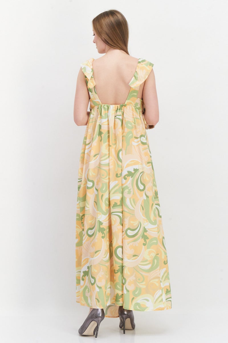 RIVER ISLAND Women Izzy Ruffle Wrap Maxi Dress, Yellow Combo - Image 3