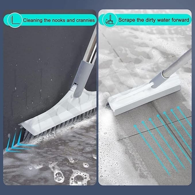 ASHGUJ Tiles Cleaning Brush with Long Handle & Wiper | 2-in-1 Bathroom Scrubber & Floor Mop | Automatic Squeeze Design  - Image 2