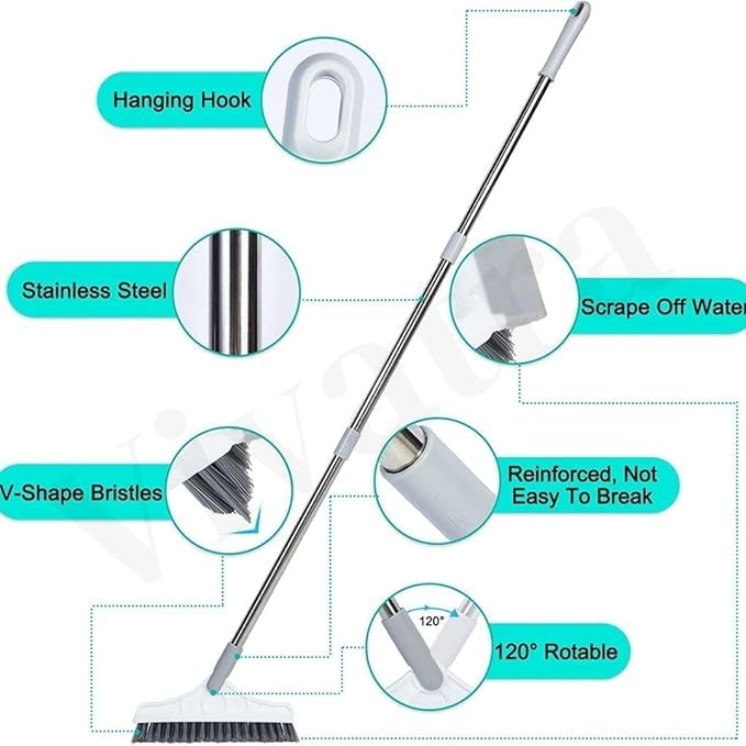 ASHGUJ Tiles Cleaning Brush with Long Handle & Wiper | 2-in-1 Bathroom Scrubber & Floor Mop | Automatic Squeeze Design  - Image 3