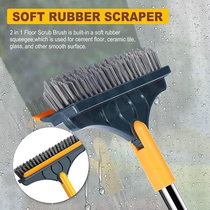 ASHGUJ Tiles Cleaning Brush with Long Handle & Wiper | 2-in-1 Bathroom Scrubber & Floor Mop | Automatic Squeeze Design  - Image 4