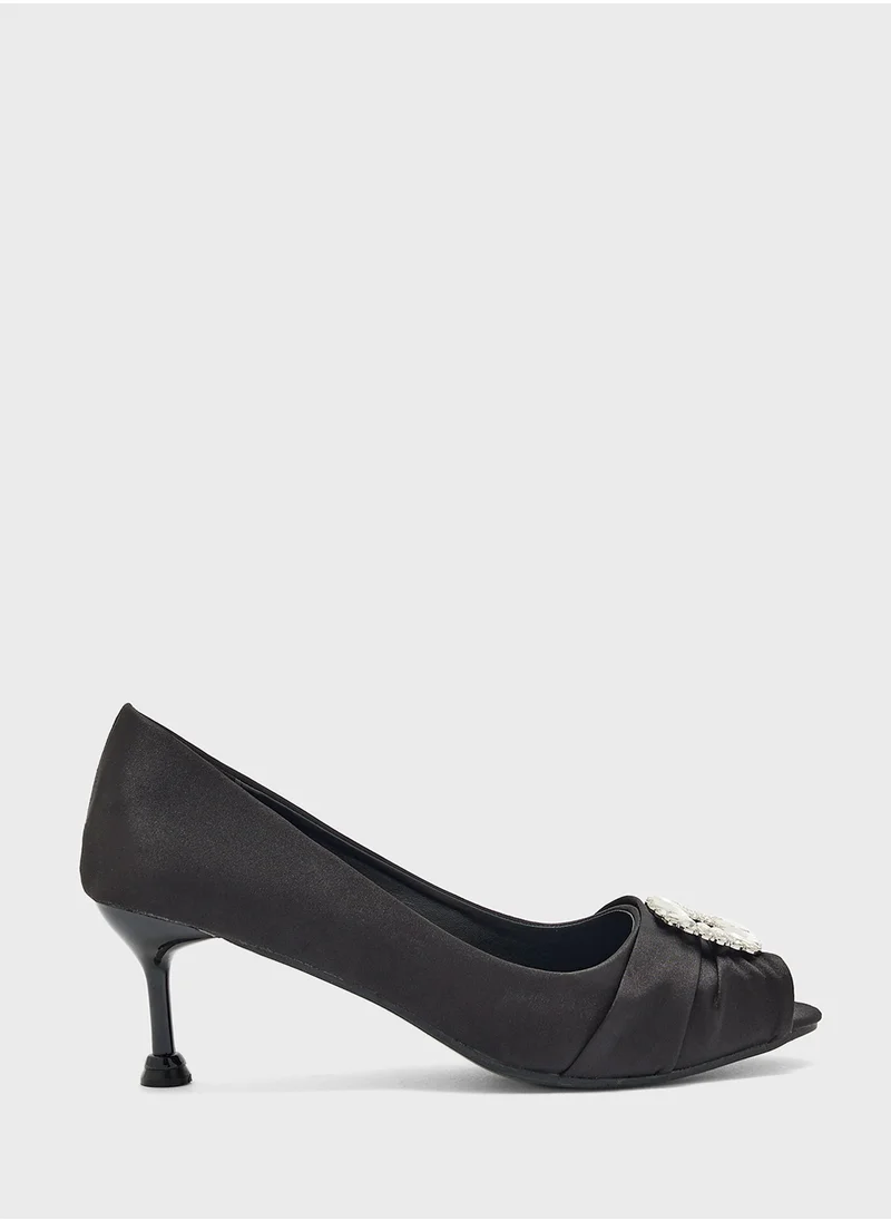 Ella Limited Edition Diamante Trim Pleated Peep Toe  Pump