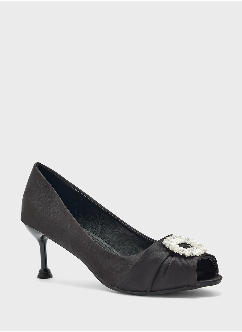 Ella Limited Edition Diamante Trim Pleated Peep Toe  Pump