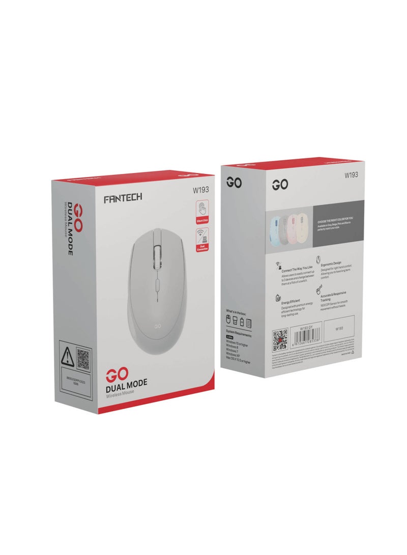 FANTECH Fantech GO W193 Wireless Mouse with Optical Sensor, Bluetooth 5.0 and 2.4GHz Wireless Technology, Adjustable 800-1600 DPI, 4 Buttons, Silent Click Mice for WindowsXP/7/8/10/11/Mac OS  - Image 4