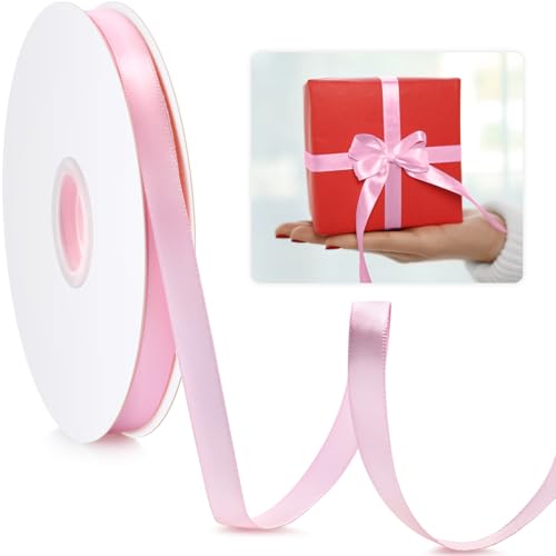 WUINOID 3/8" Pink Ribbon, 50 Yards Ribbon for Gift Wrapping, Satin Fabric Ribbons for Flower Bouquet Bridal Wedding Party Decoration Crafts Bow Making, Present Wrapping Ribbons for Every Holiday - Image 1